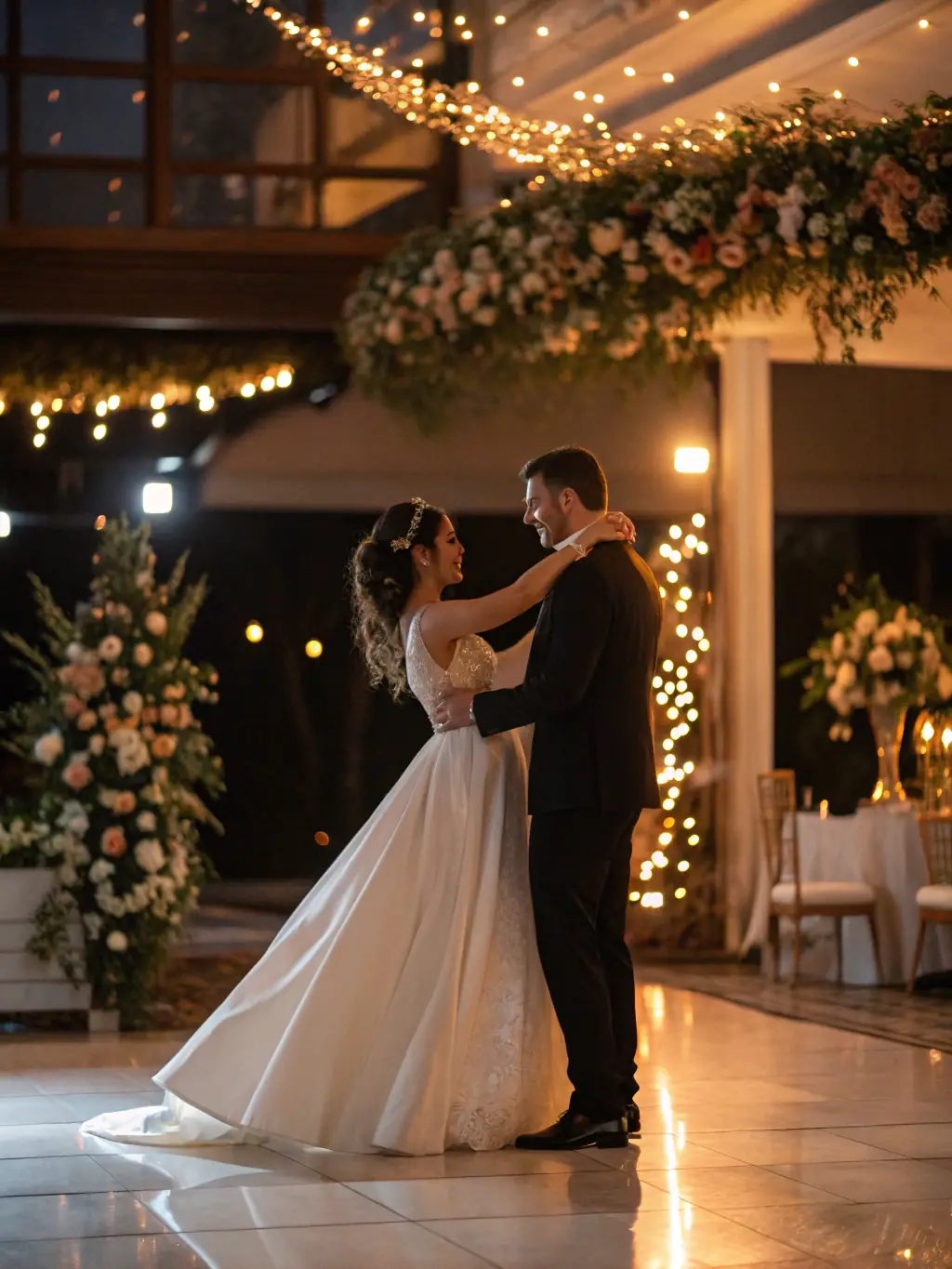 A photo of a couple dancing during their wedding reception at LA BONNE BALLOTTE, with guests cheering and celebrating around them.