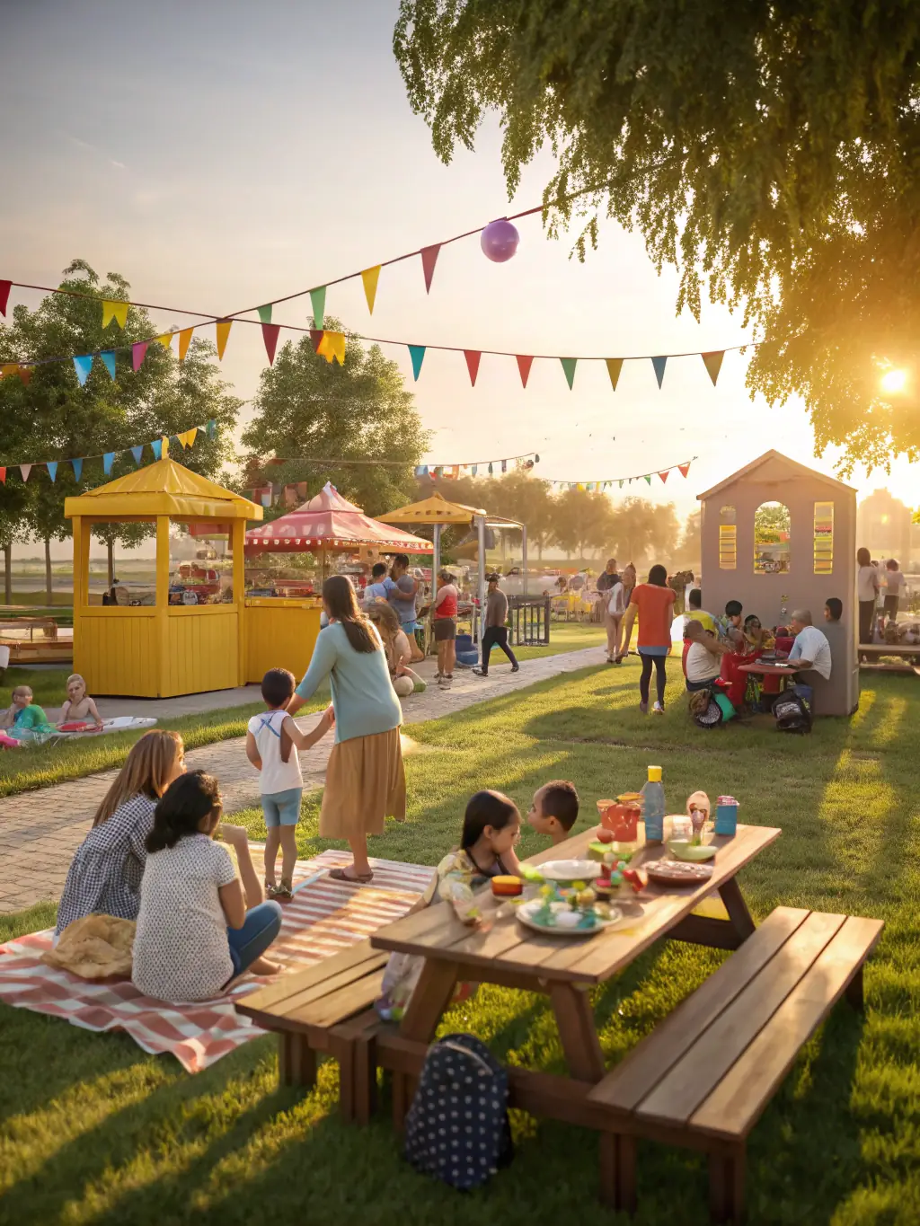 A vibrant image of a community event hosted at LA BONNE BALLOTTE, featuring various activities, food stalls, and smiling faces.
